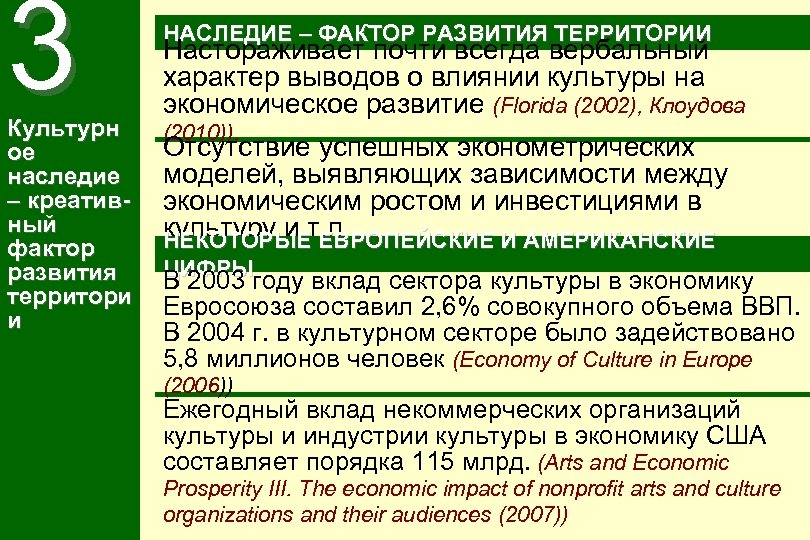 3 Культурн ое наследие – креативный фактор развития территори и НАСЛЕДИЕ – ФАКТОР РАЗВИТИЯ
