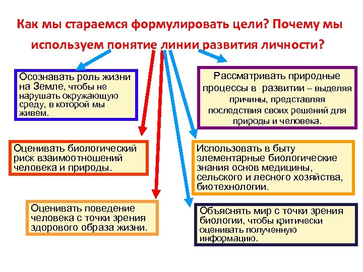 Как мы стараемся формулировать цели? Почему мы используем понятие линии развития личности? Осознавать роль