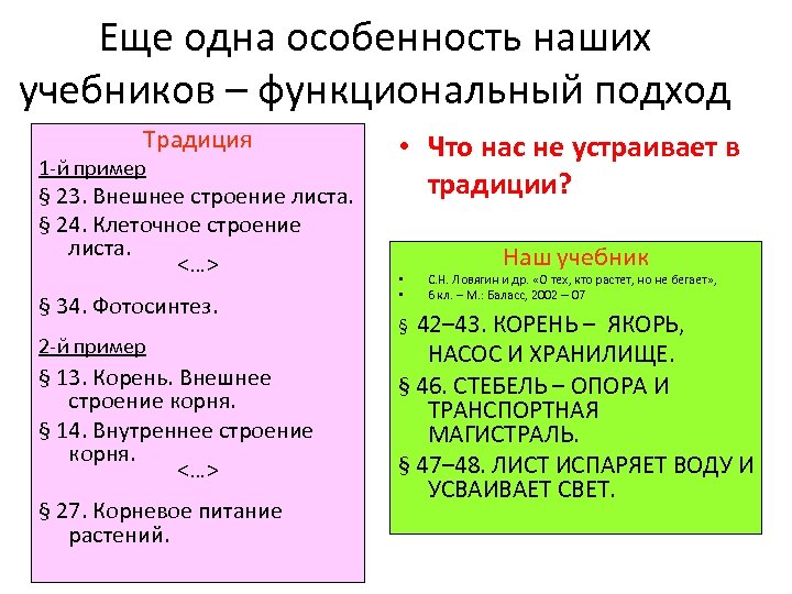 Еще одна особенность наших учебников – функциональный подход Традиция 1 -й пример § 23.