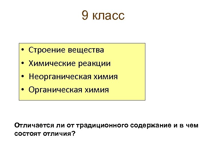 9 класс • • Строение вещества Химические реакции Неорганическая химия Отличается ли от традиционного