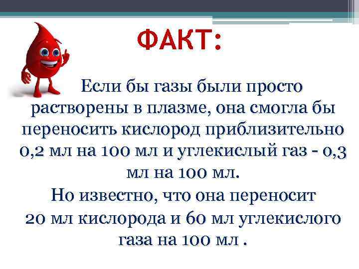 ФАКТ: Если бы газы были просто растворены в плазме, она смогла бы переносить кислород