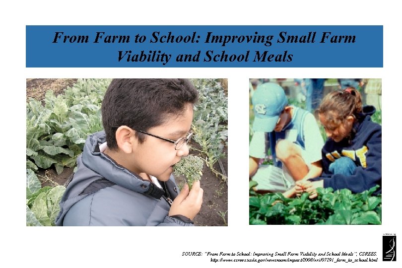 From Farm to School: Improving Small Farm Viability and School Meals SOURCE: “From Farm