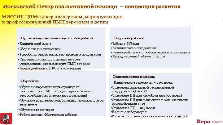 Московский Центр паллиативной помощи – концепция развития МИССИЯ ЦПМ: центр экспертизы, маршрутизации и профессиональной