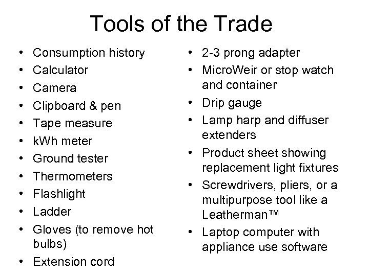 Tools of the Trade • • • Consumption history Calculator Camera Clipboard & pen