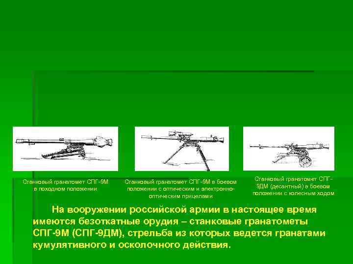 Станковый гранатомет СПГ-9 М в походном положении Станковый гранатомет СПГ-9 М в боевом положении