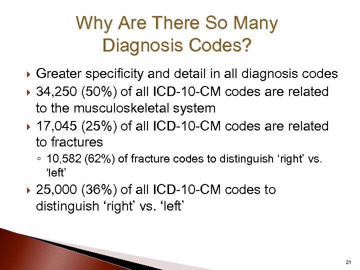 Why Are There So Many Diagnosis Codes? Greater specificity and detail in all diagnosis