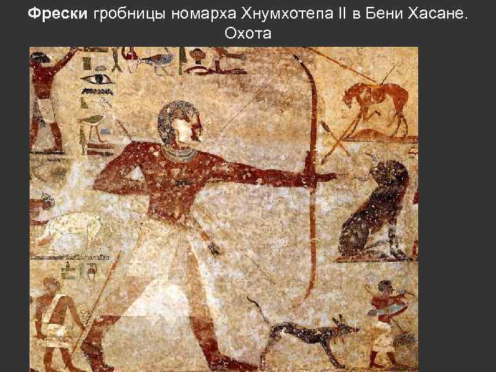Фрески гробницы номарха Хнумхотепа II в Бени Хасане. Охота 