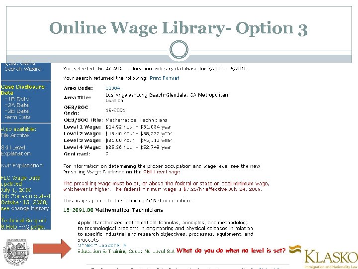 Online Wage Library- Option 3 What do you do when no level is set?