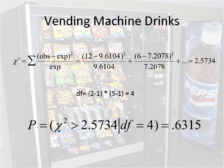 Vending Machine Drinks df= (2 -1) * (5 -1) = 4 