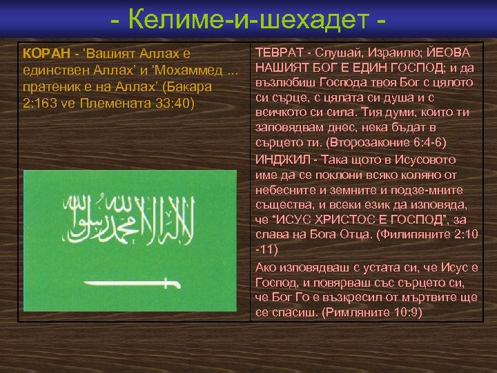  Келиме и шехадет КОРАН ‘Вашият Аллах е единствен Аллах’ и ‘Мохаммед. . .