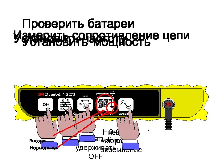 Проверить батареи Измерить сопротивление цепи Установить частоту Установить мощность Dynatel T M 2273 Trace