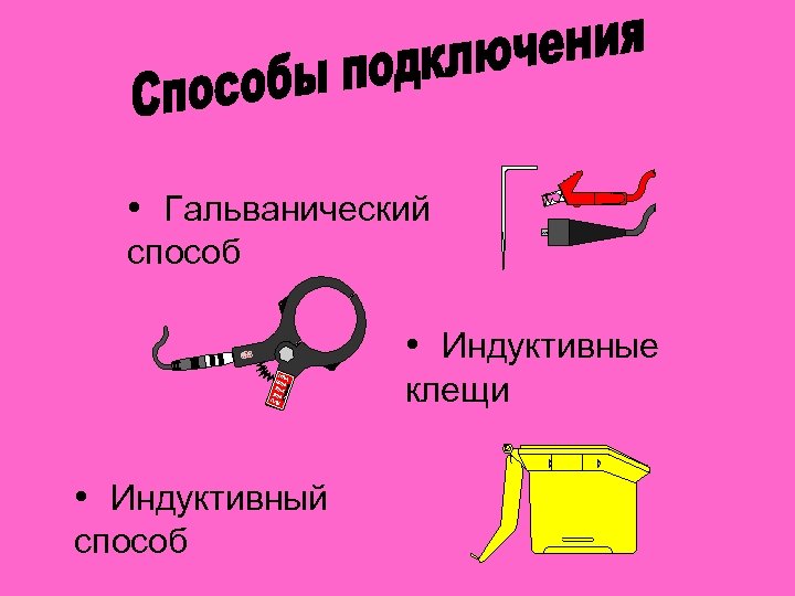  • Гальванический способ • Индуктивные клещи • Индуктивный способ 