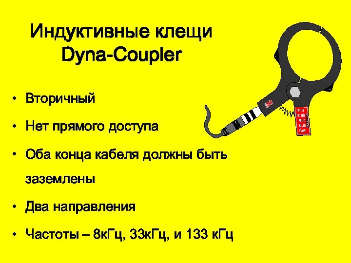 Индуктивные клещи Dyna-Coupler • Вторичный • Нет прямого доступа • Оба конца кабеля должны