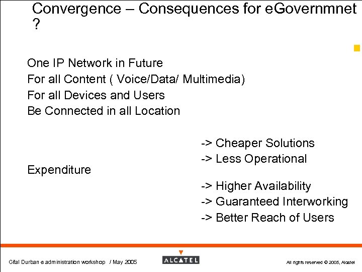 Convergence – Consequences for e. Governmnet ? 39 One IP Network in Future For
