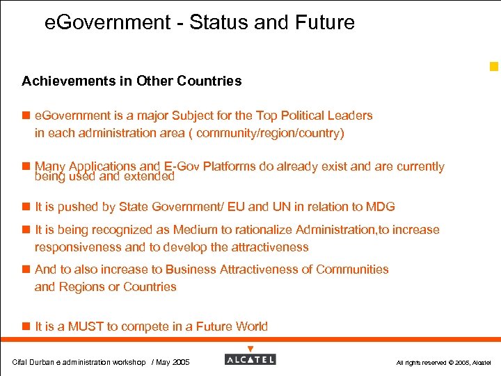 e. Government - Status and Future 61 Achievements in Other Countries n e. Government