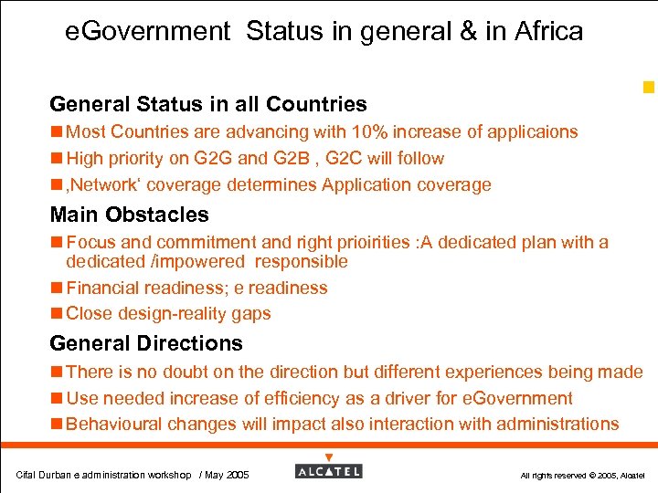 e. Government Status in general & in Africa 62 General Status in all Countries