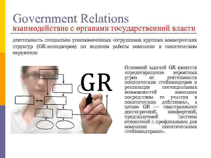 Government Relations взаимодействие с органами государственной власти деятельность специально уполномоченных сотрудников крупных коммерческих структур