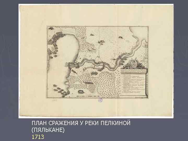 ПЛАН СРАЖЕНИЯ У РЕКИ ПЕЛКИНОЙ (ПЯЛЬКАНЕ) 1713 