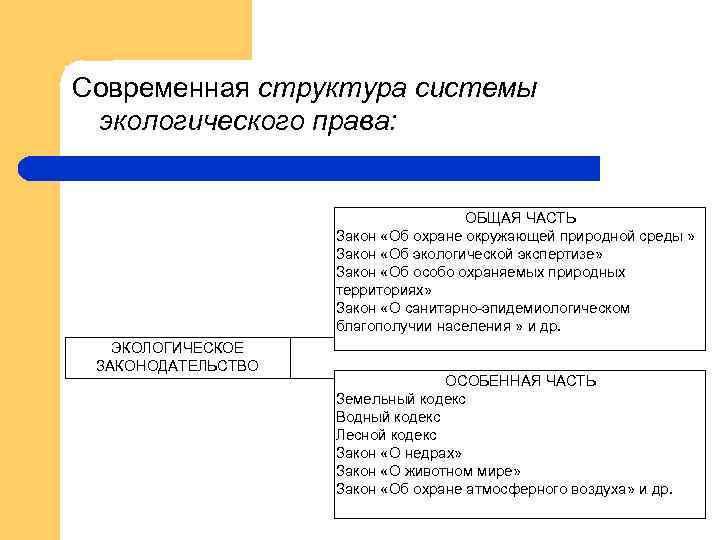 Современная структура системы экологического права: ОБЩАЯ ЧАСТЬ Закон «Об охране окружающей природной среды »