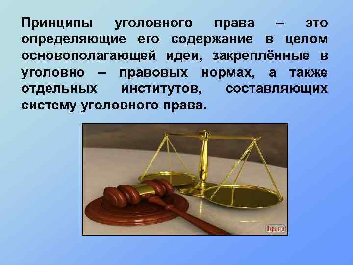 Принципы уголовного права – это определяющие его содержание в целом основополагающей идеи, закреплённые в