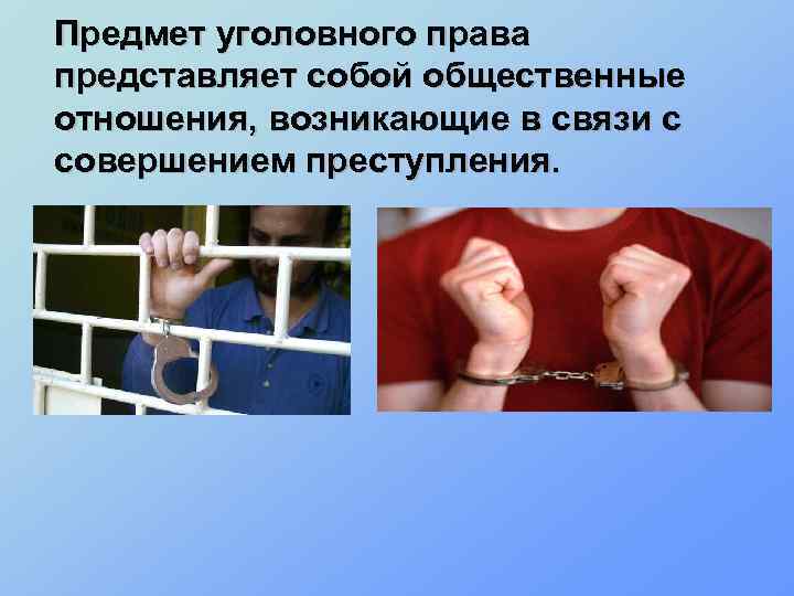 Предмет уголовного права представляет собой общественные отношения, возникающие в связи с совершением преступления. 