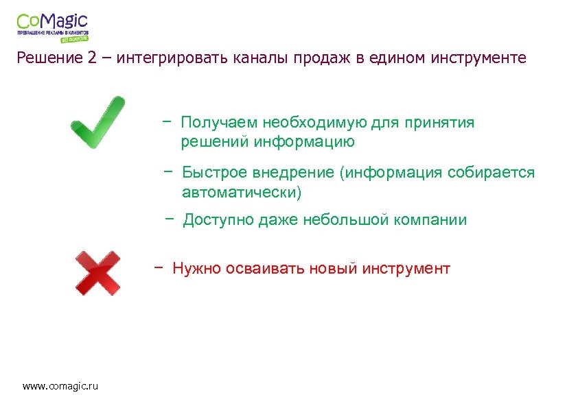 Решение 2 – интегрировать каналы продаж в едином инструменте − Получаем необходимую для принятия