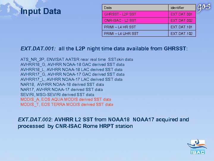 identifier GHRSST - L 2 P SST EXT. DAT. 001 CNR-ISAC - L 2