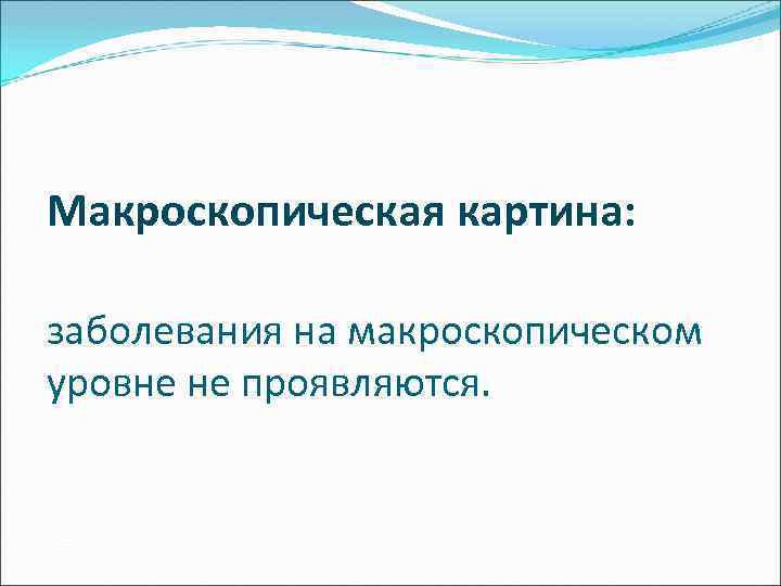 Макроскопическая картина: заболевания на макроскопическом уровне не проявляются. 