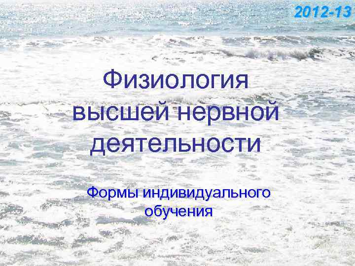 2012 -13 Физиология высшей нервной деятельности Формы индивидуального обучения 