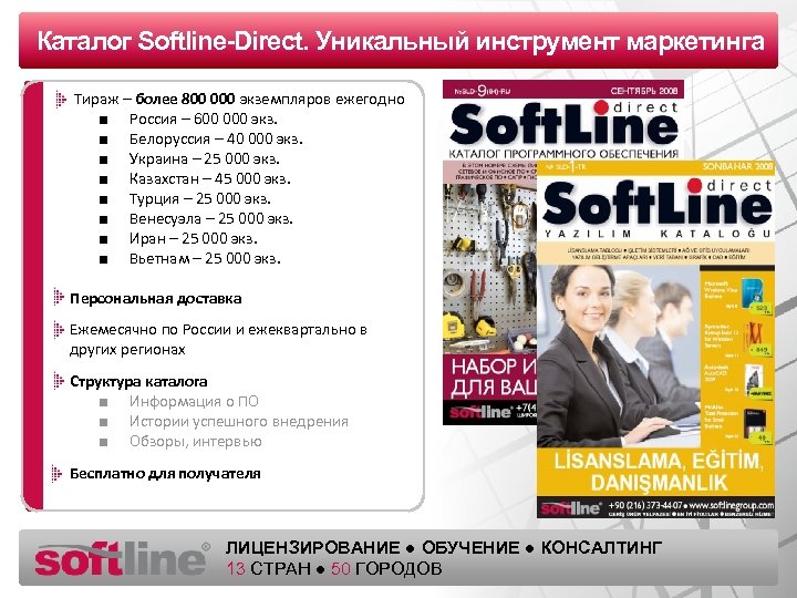 Каталог Softline-Direct. Оазец заголовка Уникальный инструмент маркетинга Тираж – более 800 000 экземпляров ежегодно