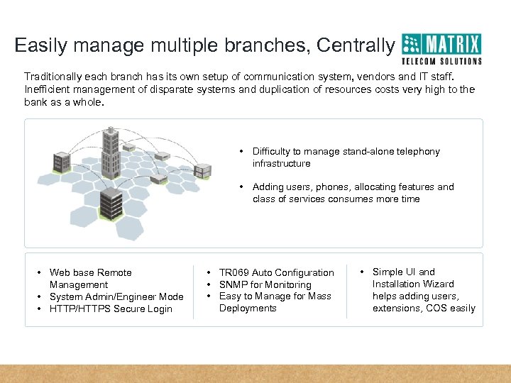 Easily manage multiple branches, Centrally Traditionally each branch has its own setup of communication