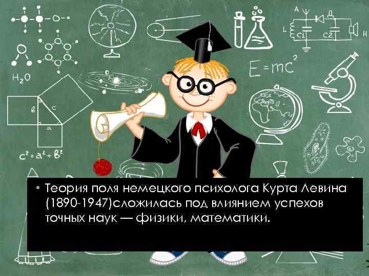  • Теория поля немецкого психолога Курта Левина (1890 -1947)сложилась под влиянием успехов точных