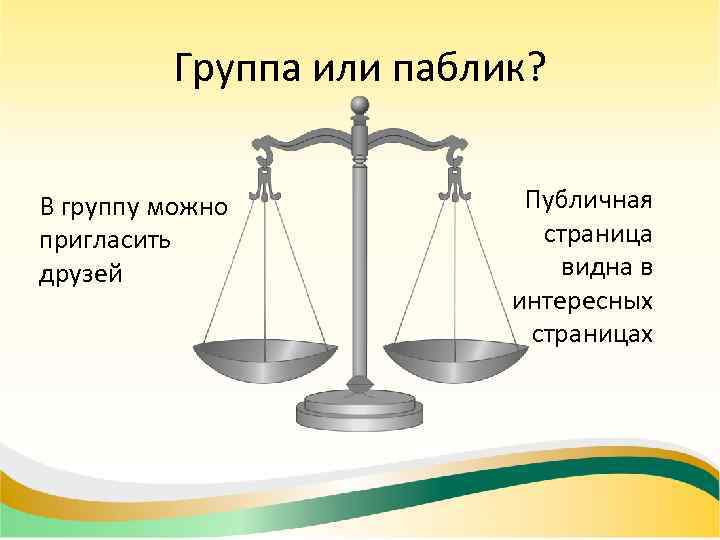 Группа или паблик? В группу можно пригласить друзей Публичная страница видна в интересных страницах