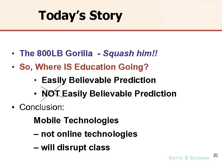 Today’s Story • The 800 LB Gorilla - Squash him!! • So, Where IS