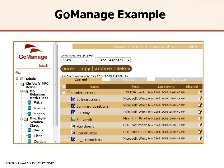 Go. Manage Example © 2009 Go. Know! ALL RIGHTS RESERVED. 