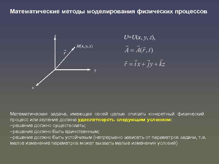 Математические методы моделирования физических процессов z U=U(x, y, z), r r M(x, y, z)