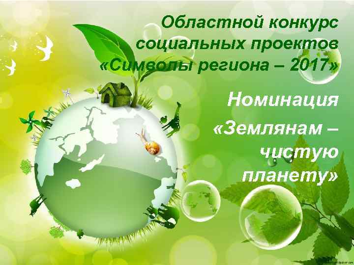 Областной конкурс социальных проектов «Символы региона – 2017» Номинация «Землянам – чистую планету» 