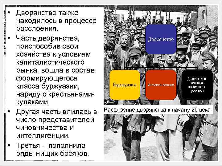  • Дворянство также находилось в процессе расслоения. • Часть дворянства, приспособив свои хозяйства