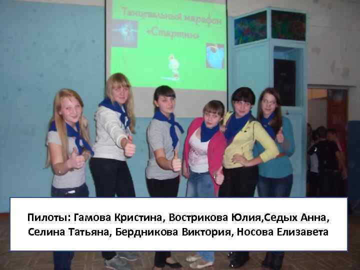 Пилоты: Гамова Кристина, Вострикова Юлия, Седых Анна, Селина Татьяна, Бердникова Виктория, Носова Елизавета 