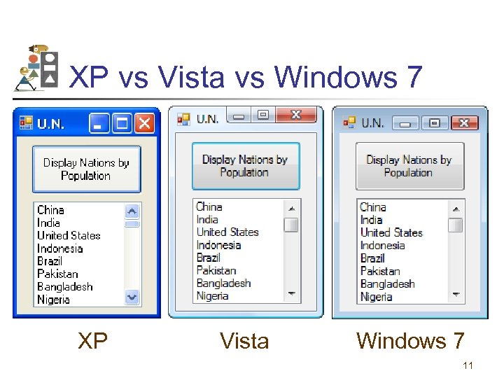XP vs Vista vs Windows 7 XP Vista Windows 7 11 