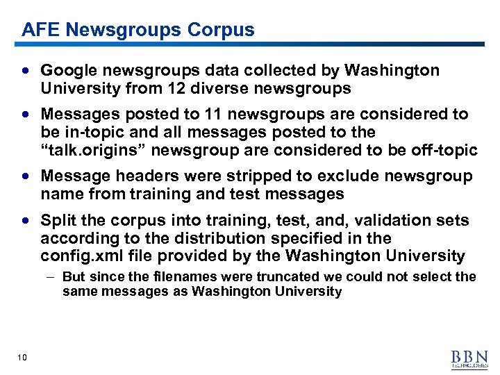 AFE Newsgroups Corpus · Google newsgroups data collected by Washington University from 12 diverse