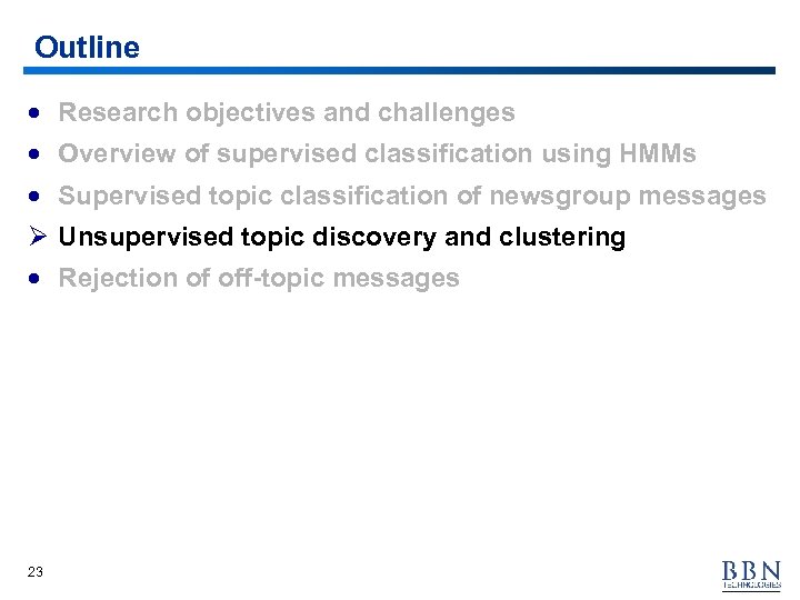 Outline · Research objectives and challenges · Overview of supervised classification using HMMs ·