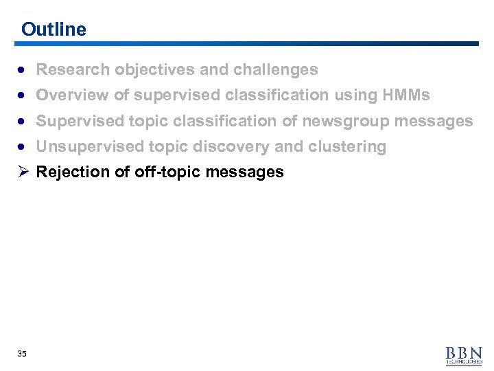 Outline · Research objectives and challenges · Overview of supervised classification using HMMs ·