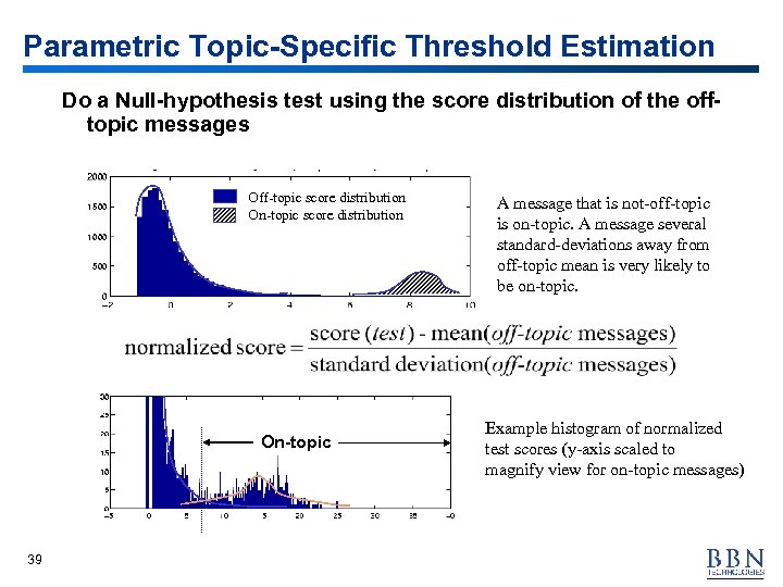 Parametric Topic-Specific Threshold Estimation Do a Null-hypothesis test using the score distribution of the