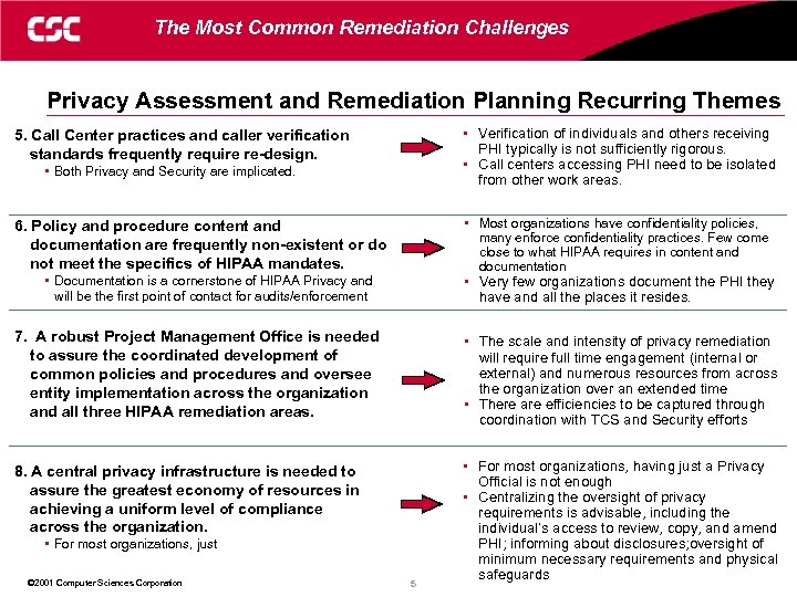 The Most Common Remediation Challenges Privacy Assessment and Remediation Planning Recurring Themes • Verification