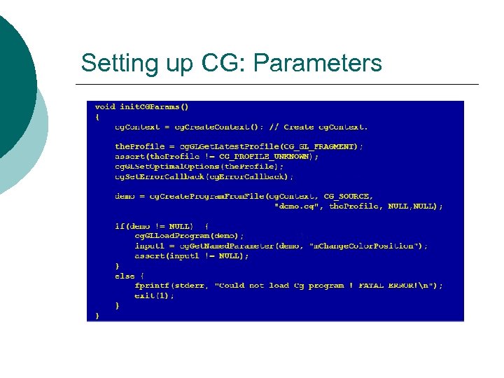 Setting up CG: Parameters 