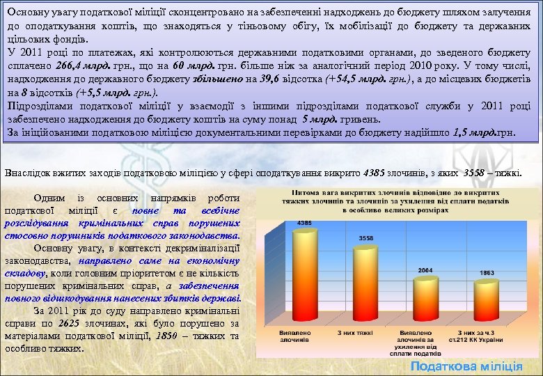 Основну увагу податкової міліції сконцентровано на забезпеченні надходжень до бюджету шляхом залучення до оподаткування