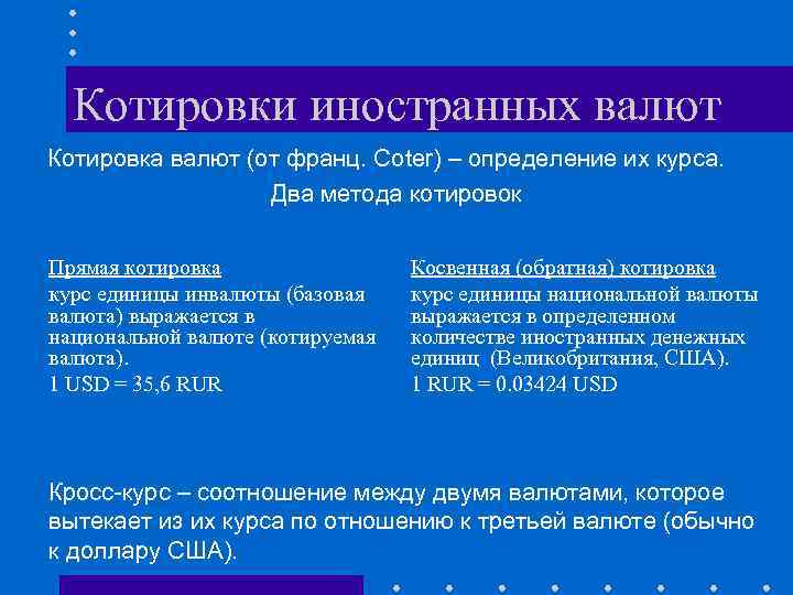Котировки иностранных валют Котировка валют (от франц. Coter) – определение их курса. Два метода