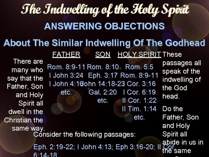 ANSWERING OBJECTIONS About The Similar Indwelling Of The Godhead HOLY SPIRIT These There are