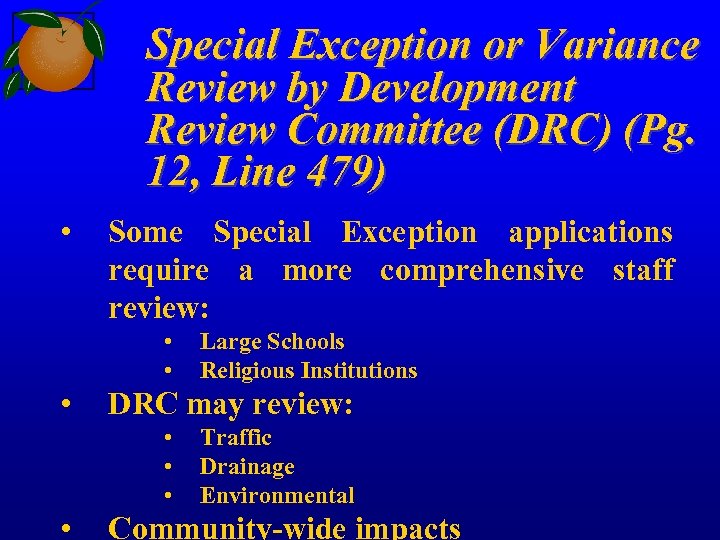 Special Exception or Variance Review by Development Review Committee (DRC) (Pg. 12, Line 479)